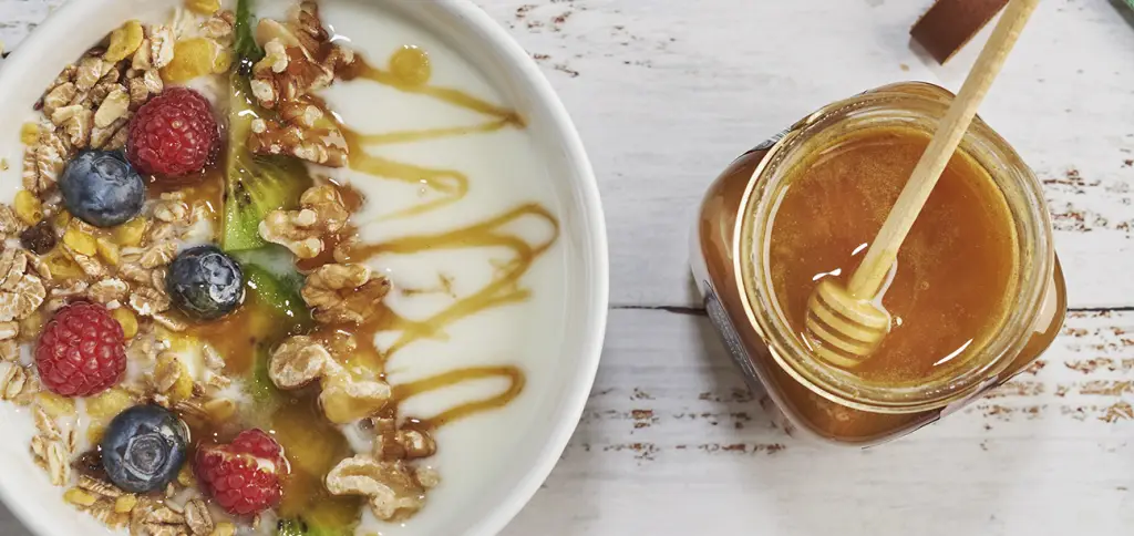 yogurt con miel y frutas